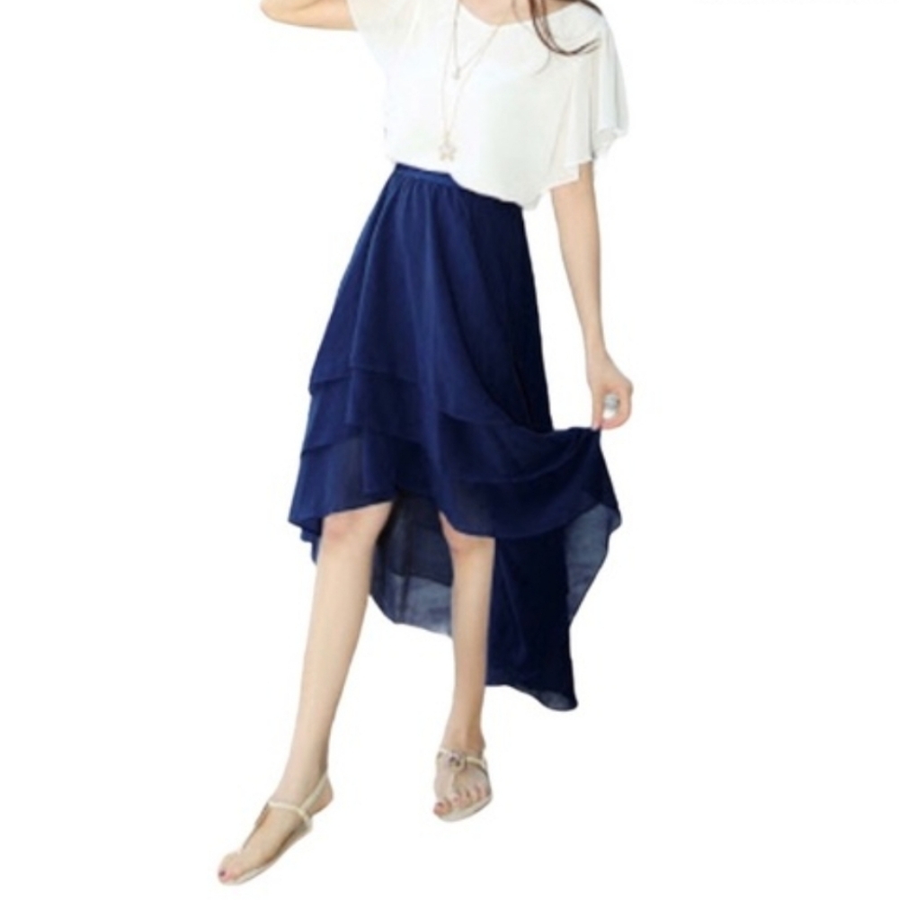 Elegant Francesca's Hi-Lo Navy Blue Skirt Size Medium